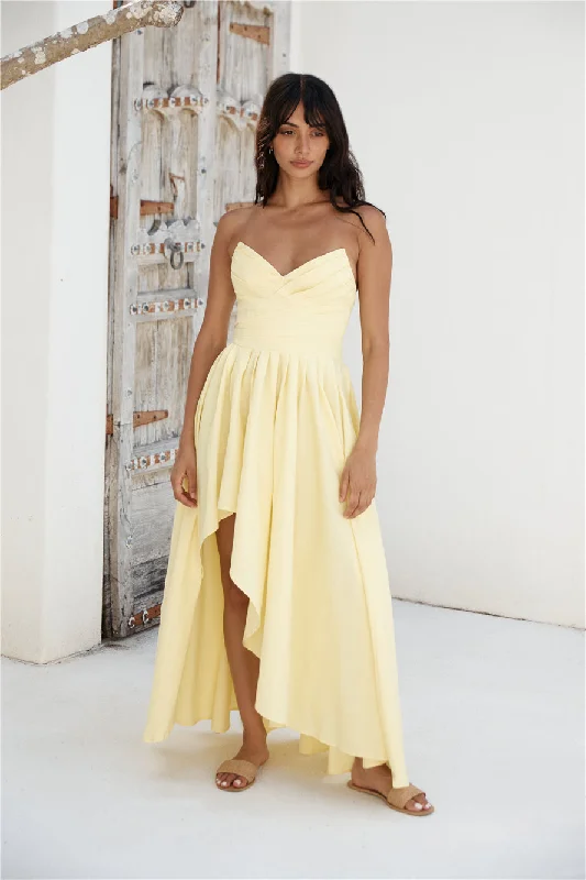 Enchantress Strapless Maxi Dress Yellow Trendy Satin Maxi Dress