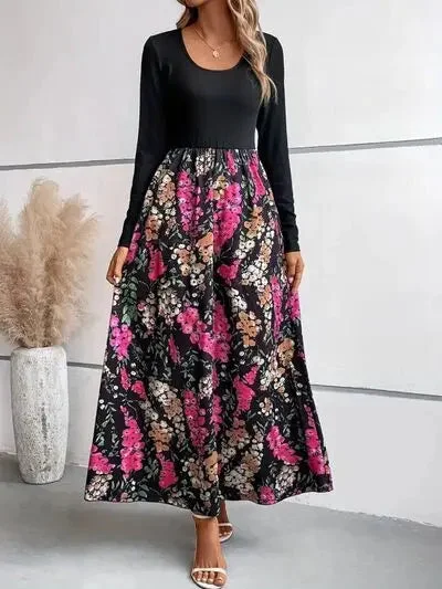 Blue Zone Planet | Floral Round Neck Long Sleeve Maxi Dress Stylish One-Shoulder Maxi Dress Blue Zone Planet | Floral Round Neck Long Sleeve Maxi Dress Stylish One-Shoulder Maxi Dress