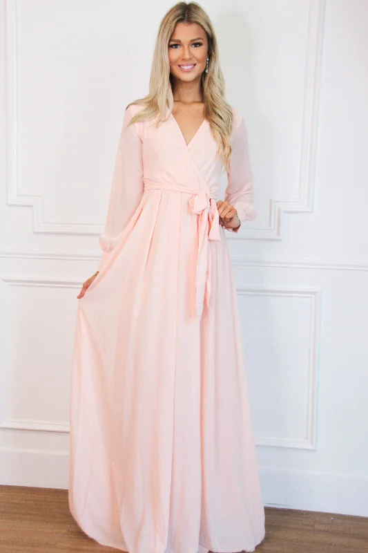 Just a Dream Long Sleeve Maxi Dress: Blush