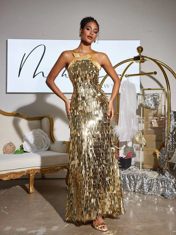 Leosan Bow Sequin Maxi Dress