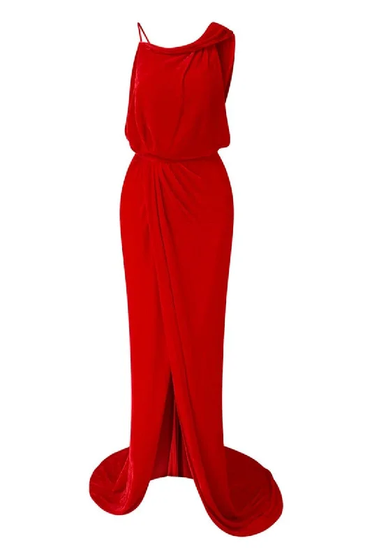 LUIA RED DRAPED MAXI DRESS