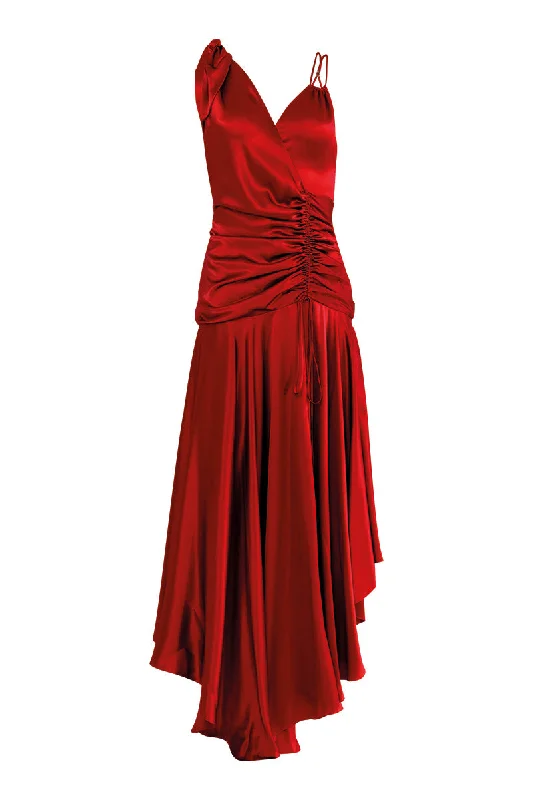 MAREA LUX RED MAXI DRESS Elegant Maxi Dress with Belt