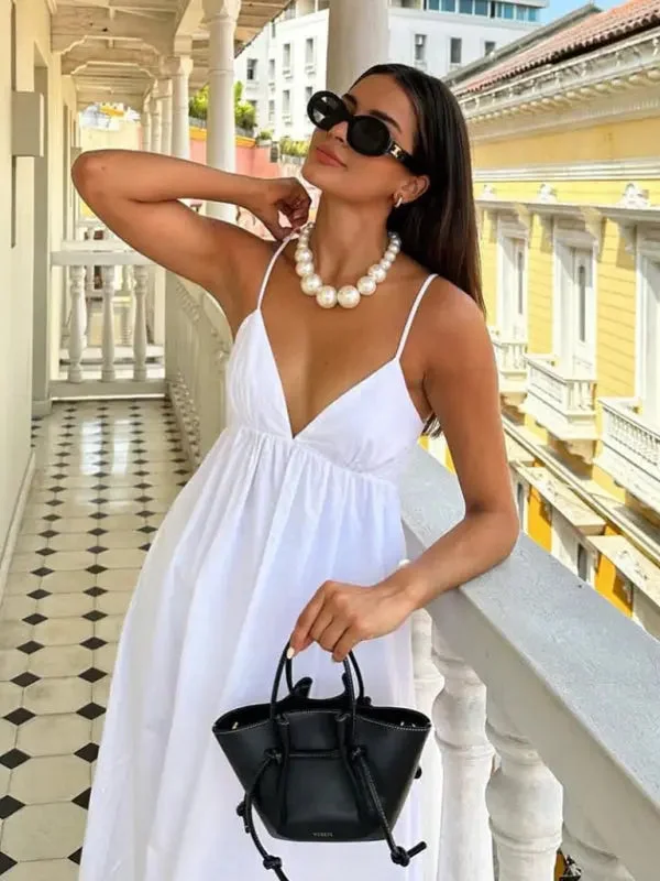 Blue Zone Planet |  Mila's Strap V-Neck Versatile Backless Maxi Dress Trendy Maxi Dress with Belt