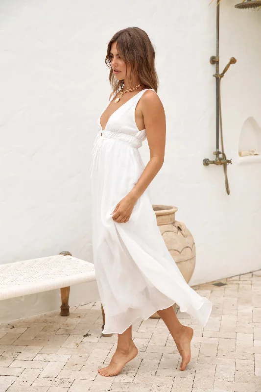 Morning Sun Maxi Dress White Elegant Maxi Dress with Belt