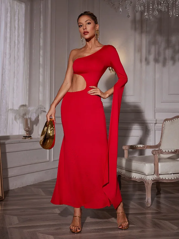 Naoko One Shoulder Cutout Maxi Dress Cozy Cold-Shoulder Maxi Dress