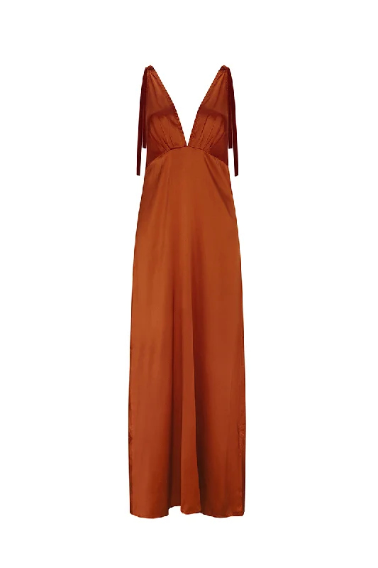 OCRE SILK MAXI DRESS