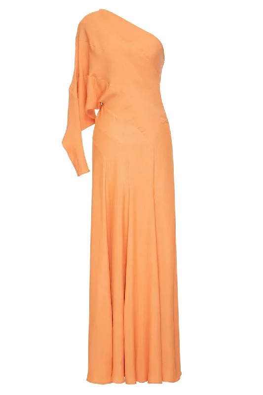 ONE SHOULDER ORANGE MAXI DRESS