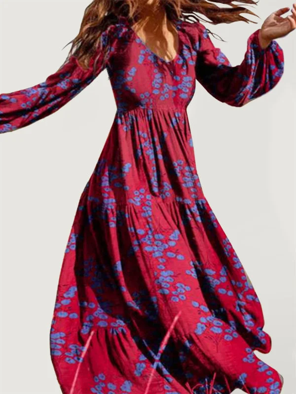 Blue Zone Planet |  Paneled crinkled bohemian oversized cotton-print maxi dress