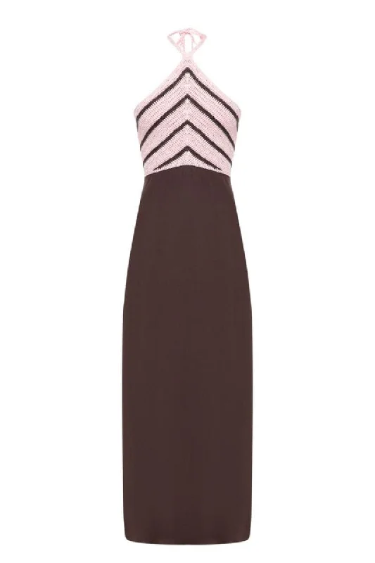 PINK AND BLACK MAXI DRESS WITH KNITTED TOP