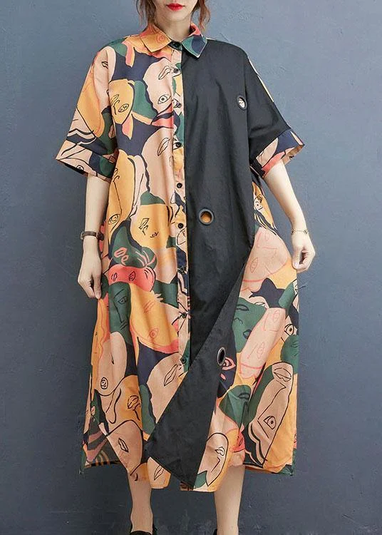 Plus Size Print Patchwork Cotton asymmetrical designside open Summer Maxi Dress