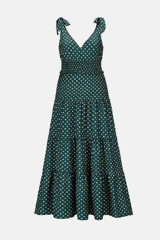 Polka Dot Tie-Shoulder Tiered Maxi Dress