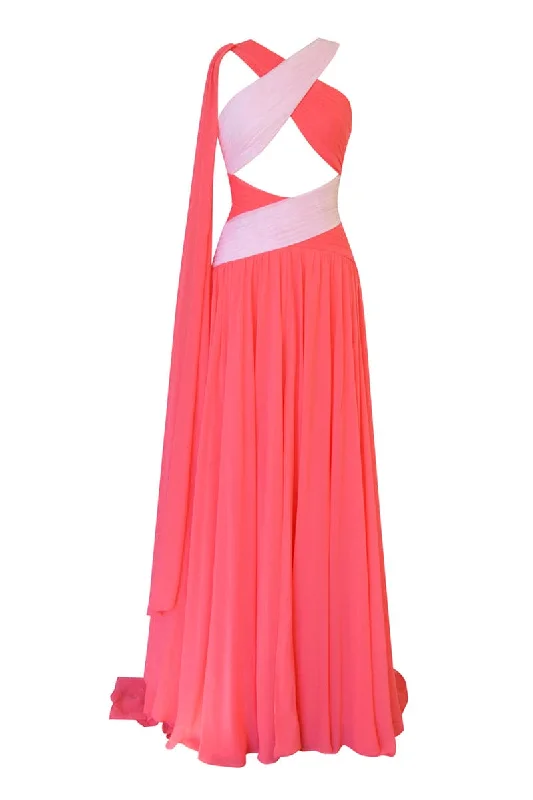 RAIN PINK CORAL A-LINE MAXI DRESS