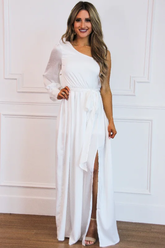 Regal Nights Maxi Dress: White