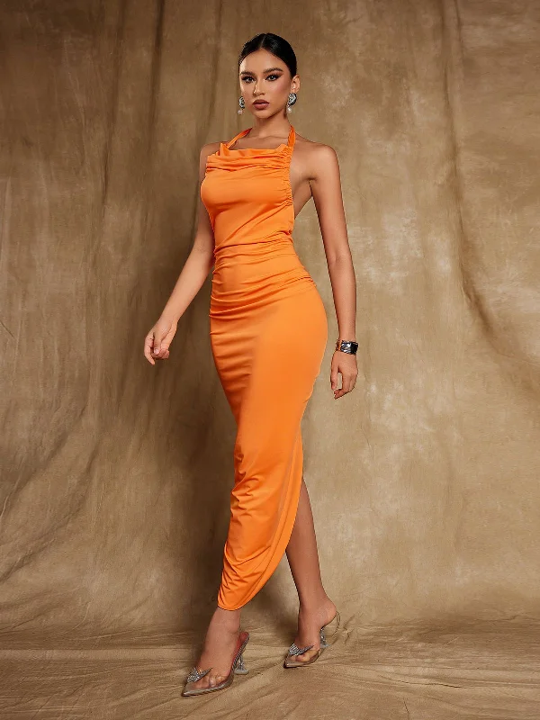 Sapollo Backless Ruched Maxi Dress Stylish Button-Up Maxi Dress