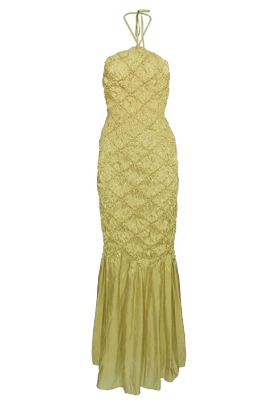 SOFIA YELLOW HALTER NECK SHIBORI MAXI DRESS