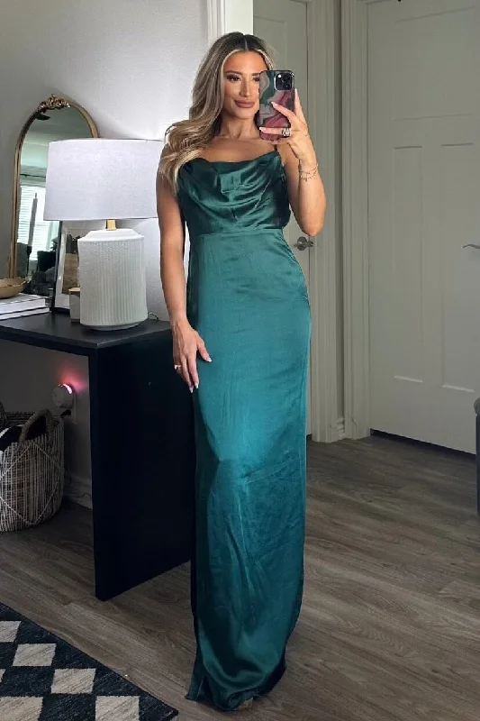 Stand by You Satin Maxi Dress: Emerald Comfortable Satin Maxi Dress
