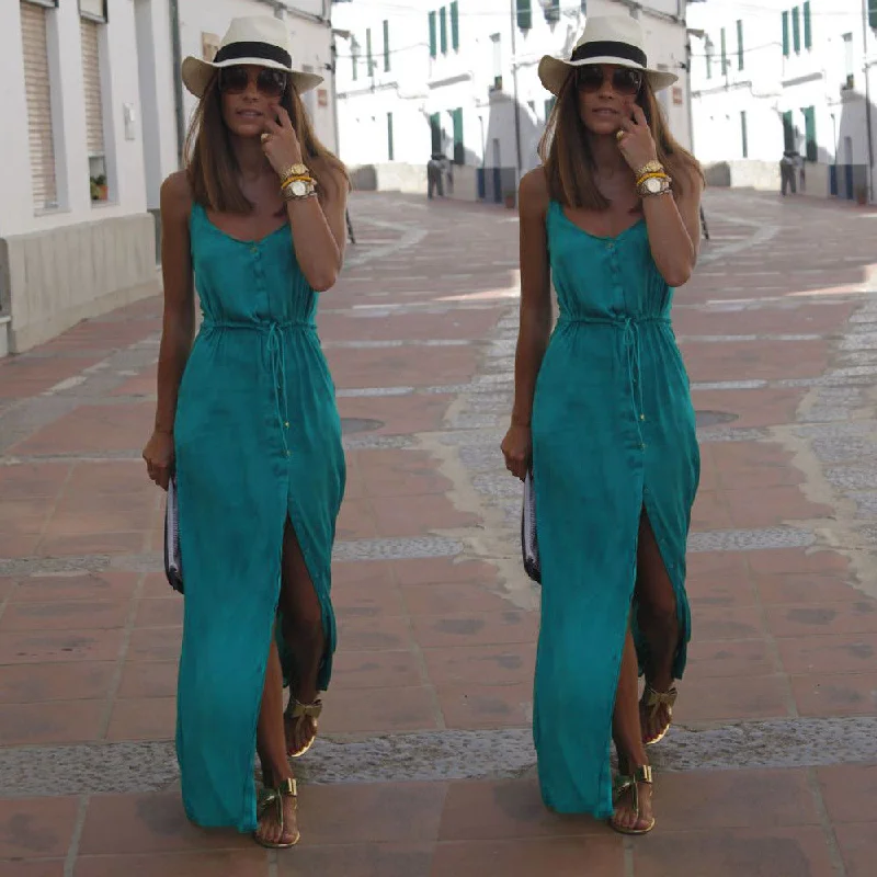 Summer Sexy Women Sleeveless Spaghetti Strappy Long Maxi Dress Elegant Ladies Green V-Neck Front Wrap Beach Dresses Classic Solid Maxi Dress Summer Sexy Women Sleeveless Spaghetti Strappy Long Maxi Dress Elegant Ladies Green V-Neck Front Wrap Beach Dresses Classic Solid Maxi Dress