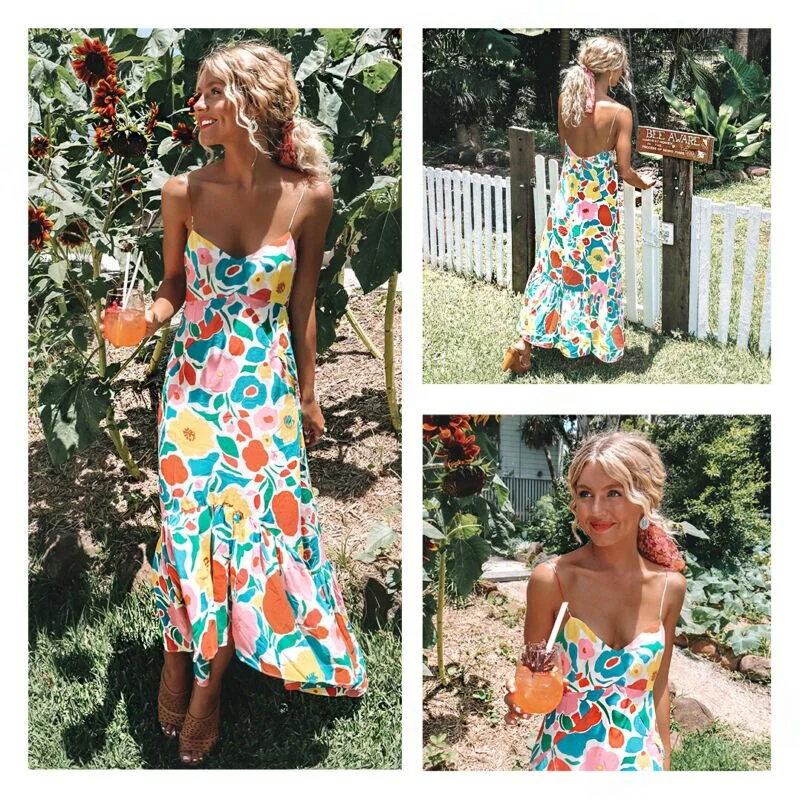 Summer Women Spaghetti Strap Backless Sexy Boho Maxi Dress Evening Party Club Wear Beach Sundress Elegant Sleeveless Maxi Dress Summer Women Spaghetti Strap Backless Sexy Boho Maxi Dress Evening Party Club Wear Beach Sundress Elegant Sleeveless Maxi Dress