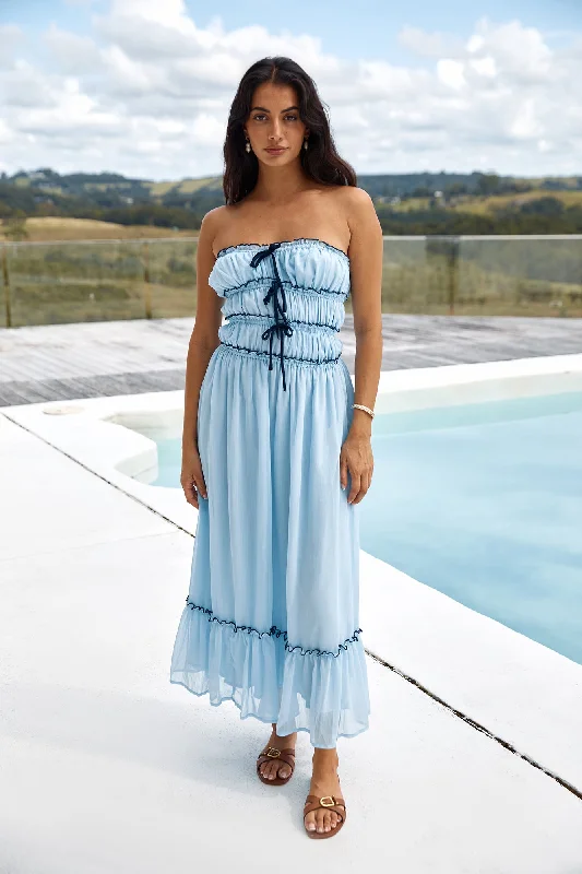 Talulah Strapless Maxi Dress Blue Stylish Boho Maxi Dress