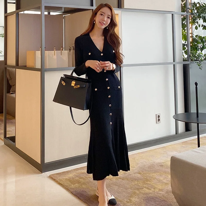 Vintage Korean Maxi Dresses for Women Party Long Sleeve V-neck Mermaid Dress Elegant Fashion Ladies Vestidos Femme Autumn Classic V-Neck Maxi Dress Vintage Korean Maxi Dresses for Women Party Long Sleeve V-neck Mermaid Dress Elegant Fashion Ladies Vestidos Femme Autumn Classic V-Neck Maxi Dress