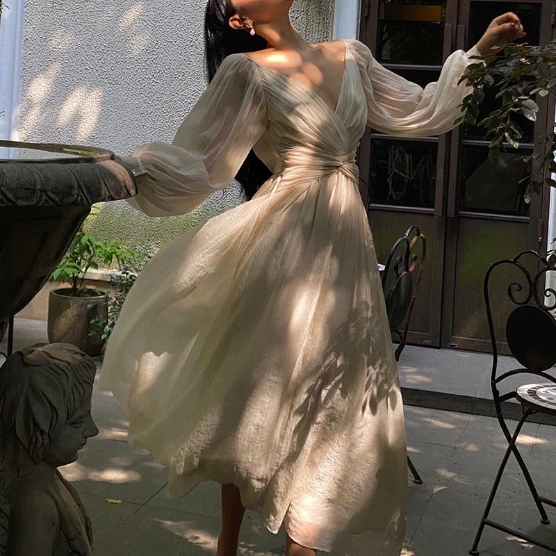 Vintage Korean V-neck Pleated Maxi Dresses for Women Ladies Party Fringed Lace Puff Sleeve Ruffled Lady Dreses Elegant Summer Comfortable Plunging Neckline Maxi Dress Vintage Korean V-neck Pleated Maxi Dresses for Women Ladies Party Fringed Lace Puff Sleeve Ruffled Lady Dreses Elegant Summer Comfortable Plunging Neckline Maxi Dress