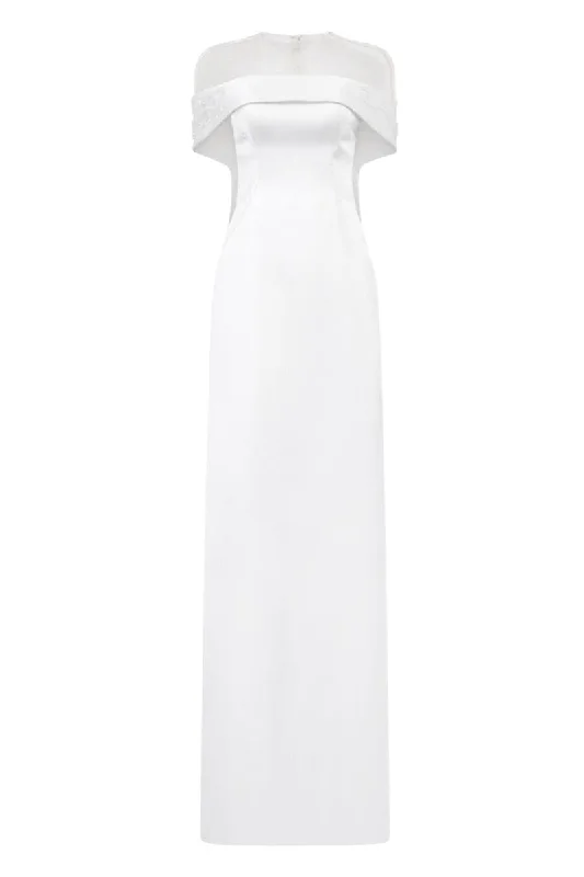 VIRGINIA WHITE SILK SATIN PEARL MAXI DRESS