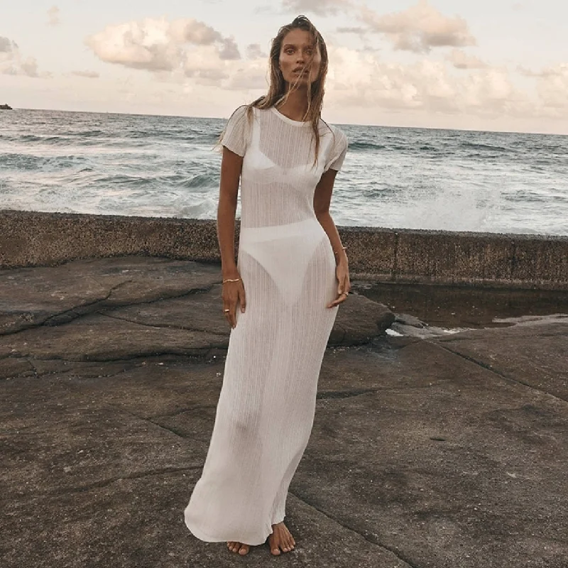 White Knitted Beach Dress Women Summer Short Sleeve Sexy See Through Bodycon Maxi Dress Club Party Long Dress Cover-Ups Trendy Printed Maxi Dress White Knitted Beach Dress Women Summer Short Sleeve Sexy See Through Bodycon Maxi Dress Club Party Long Dress Cover-Ups Trendy Printed Maxi Dress