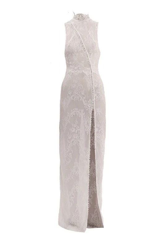 WHITE LACE BUTTON MAXI DRESS Stylish Longline Maxi Dress