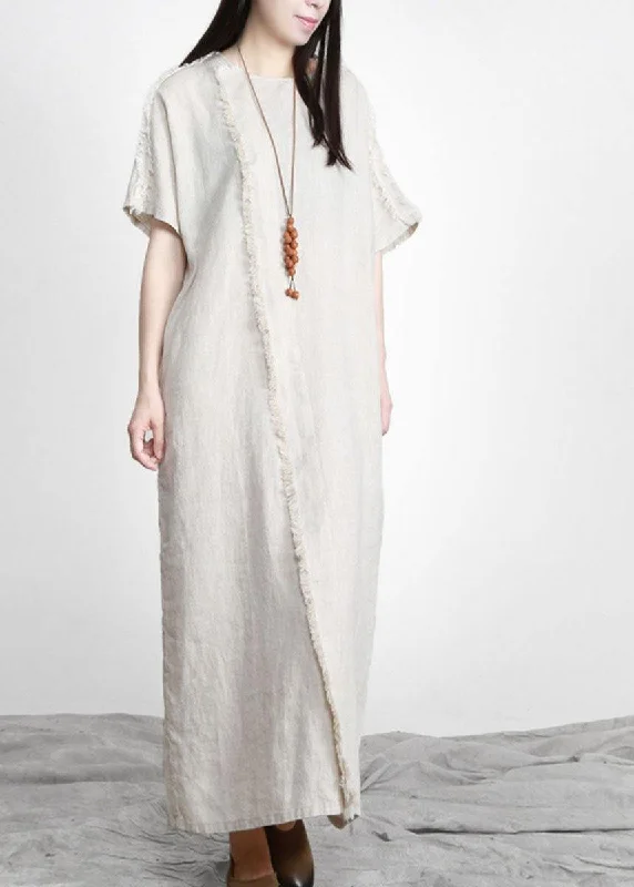 Women Linen Patchwork Maxi Dress Burrs