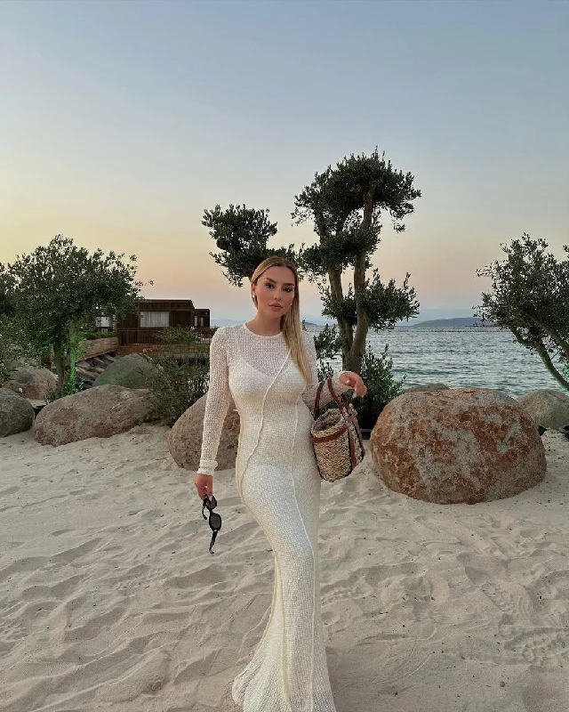 Women Solid Hollow Out Knitted Maxi Dress Eleagnt O Neck Long Sleeve Slim A Line Vestidos Fashion Female Bohe Patchment Robe Chic Button-Up Maxi Dress Women Solid Hollow Out Knitted Maxi Dress Eleagnt O Neck Long Sleeve Slim A Line Vestidos Fashion Female Bohe Patchment Robe Chic Button-Up Maxi Dress
