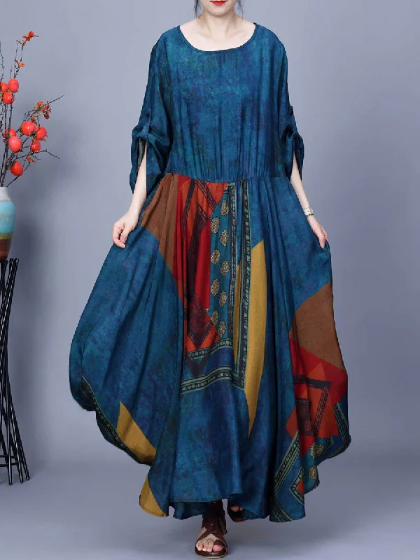 Women Spring Artsy Spliced Loose Maxi Dress Elegant Maxi Dress with Lace