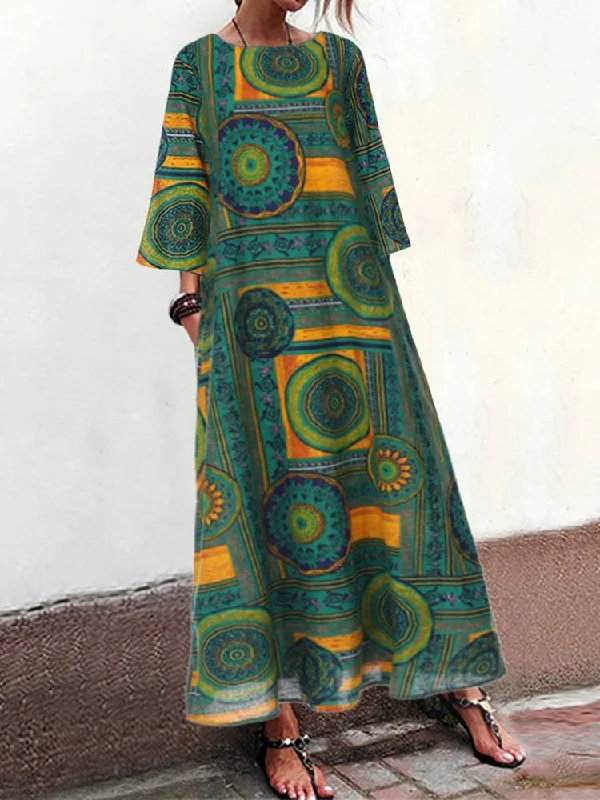 Women Summer Dress Bohemian Printed O-neck Vestidos Kaftan Robe Longue 3/4 Sleeves Casual Loose Party Maxi Dresses Chic Summer Maxi Dress Women Summer Dress Bohemian Printed O-neck Vestidos Kaftan Robe Longue 3/4 Sleeves Casual Loose Party Maxi Dresses Chic Summer Maxi Dress