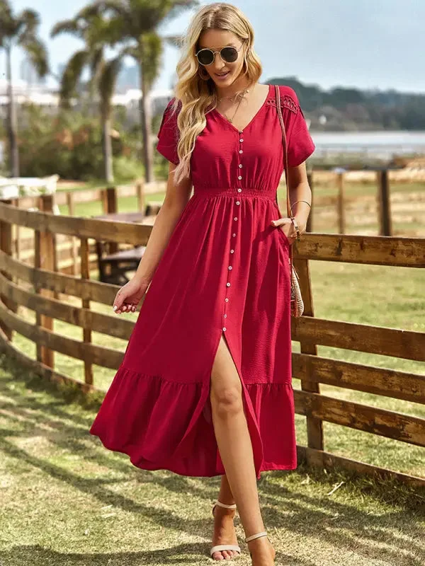 Blue Zone Planet | Sophia's Elegant V-Neck Slit Solid Color Maxi Dress Trendy V-Neck Maxi Dress Blue Zone Planet | Sophia's Elegant V-Neck Slit Solid Color Maxi Dress Trendy V-Neck Maxi Dress