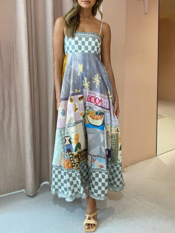 Blue Zone Planet |  Zoe's Printed Swing Slip Maxi Dress Fashionable High-Low Maxi Dress
