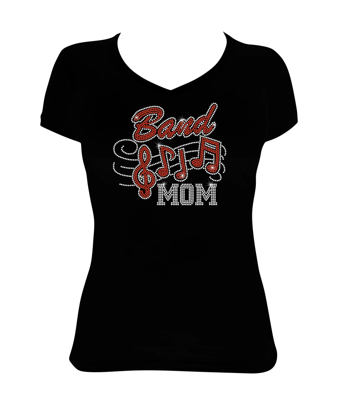 Women's Rhinestone Fitted Tight Snug Band Mom & Music Notes - Band Shirt Hooded Caped Shawl Collar