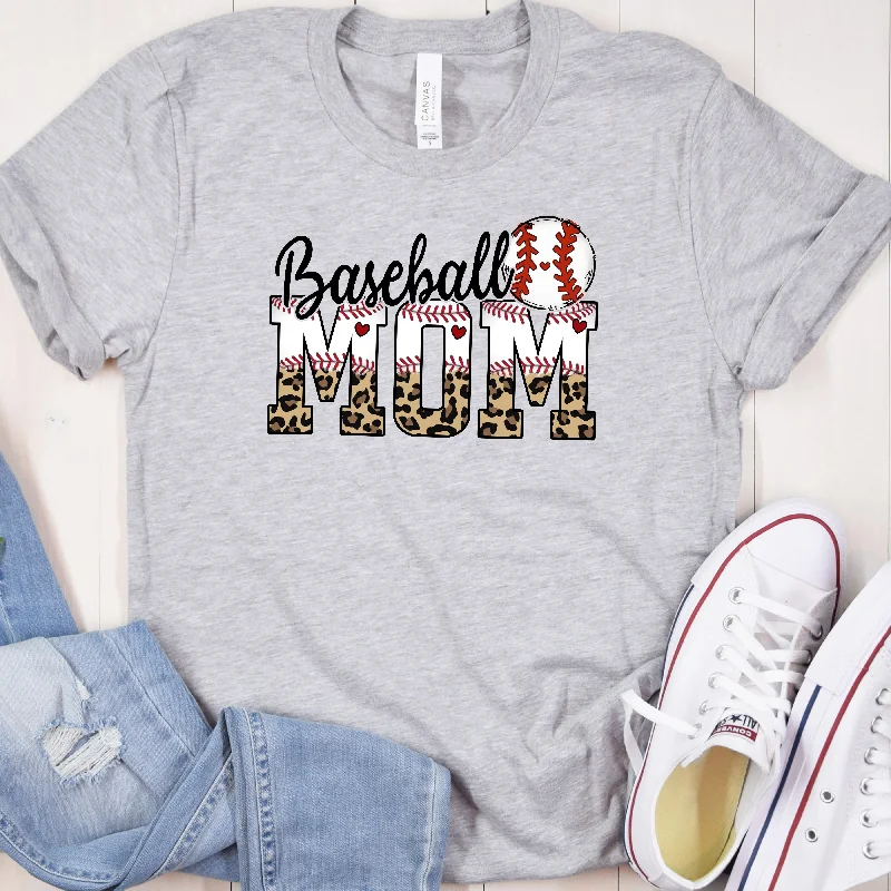 Baseball Mom Leopard Shirt | Sports Mom Tee V-Neck T-Shirt Long Sleeve Cotton