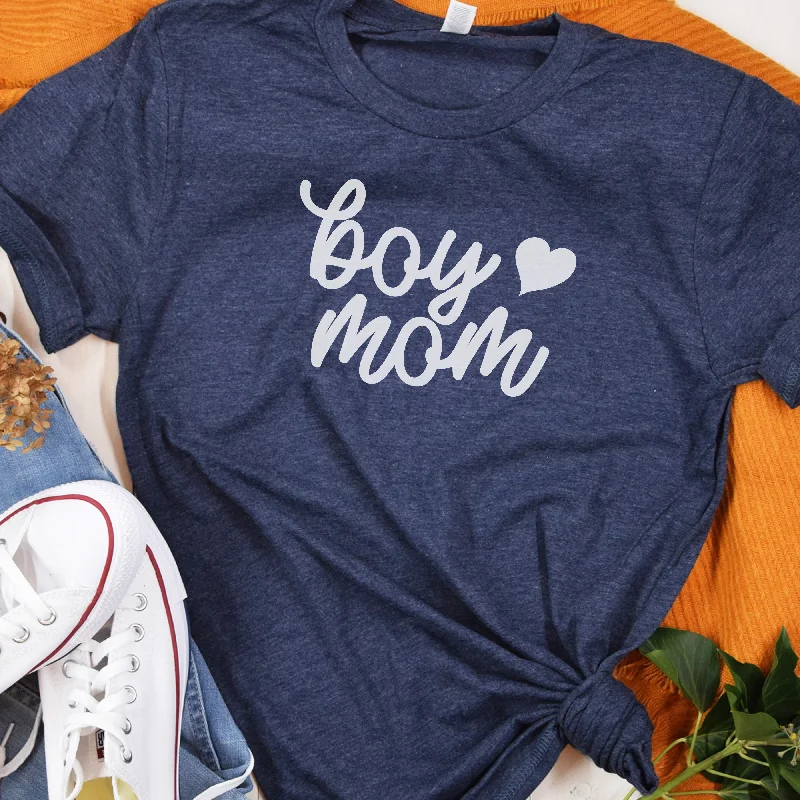 Boy Mom Shirt with Heart | Mom Shirts Embroidered Appliqued Beaded