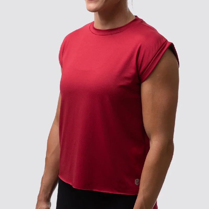 Captivate Muscle Tee (Wine) Mesh Blend Leather Blend Suede Blend
