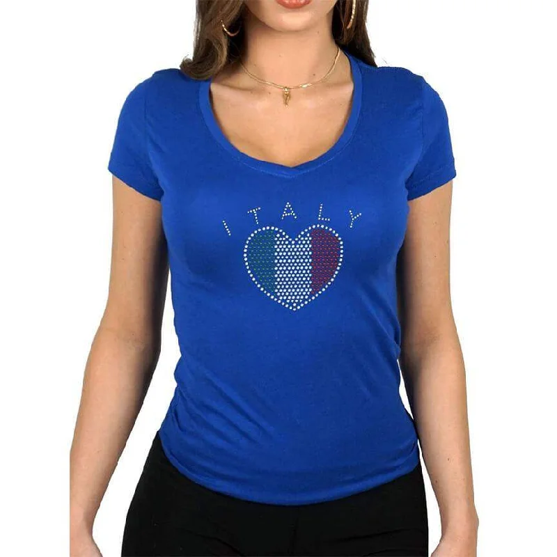 Italian Heart Womens V-Neck Tee Cotton Fabric Linen Fabric Terry Fabric