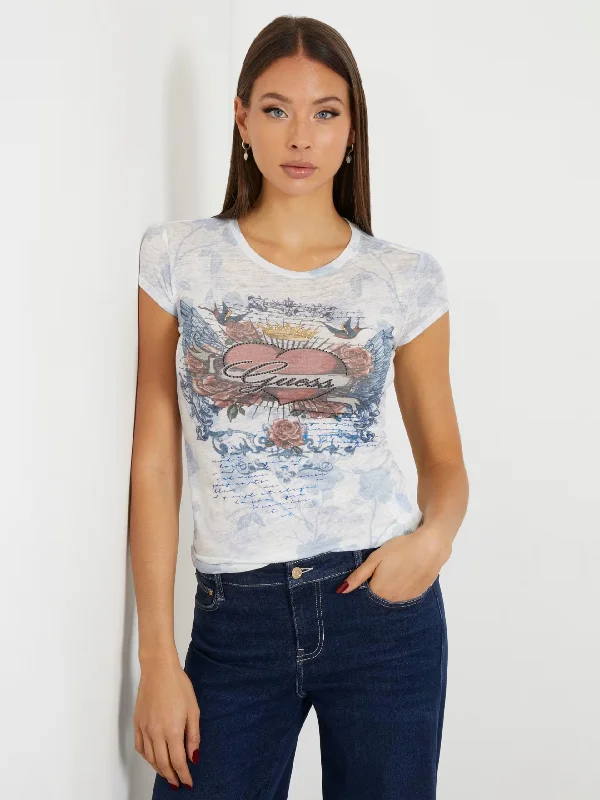 HEART WINGS SUB TEE Spandex Blend Rayon Blend Denim Blend