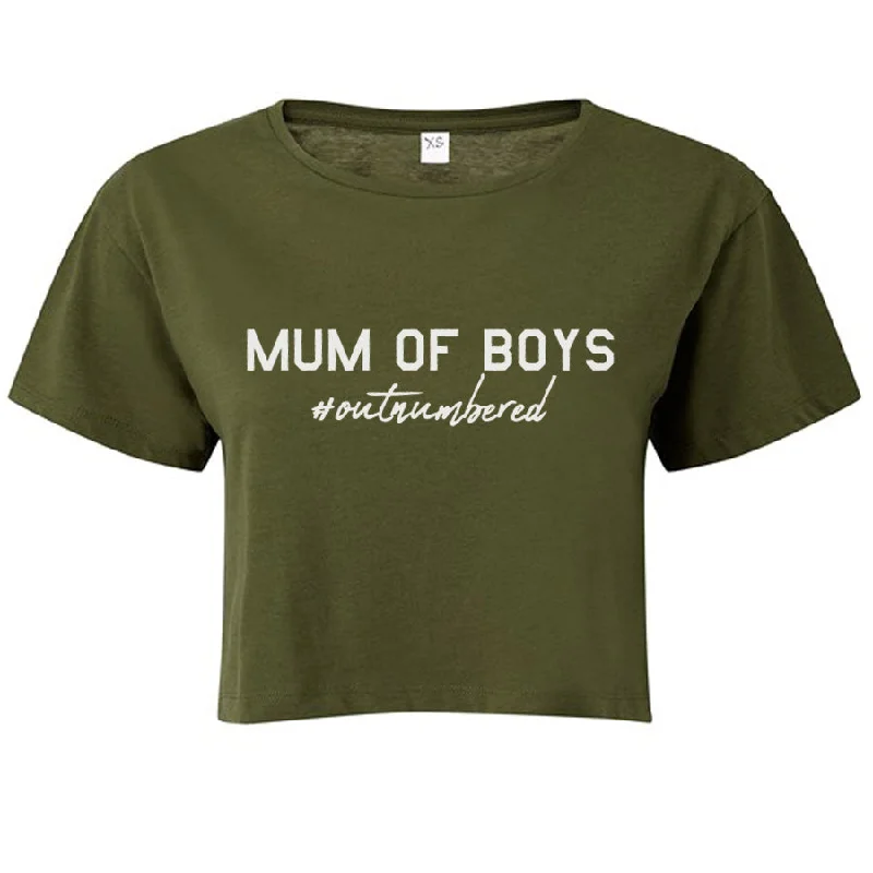 Mum Of Boys Outnumbered Crop T-Shirt Houndstooth Herringbone Solid