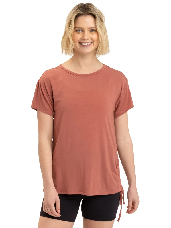 Nia Side Ruched Jersey Tee Hooded Caped Shawl Collar