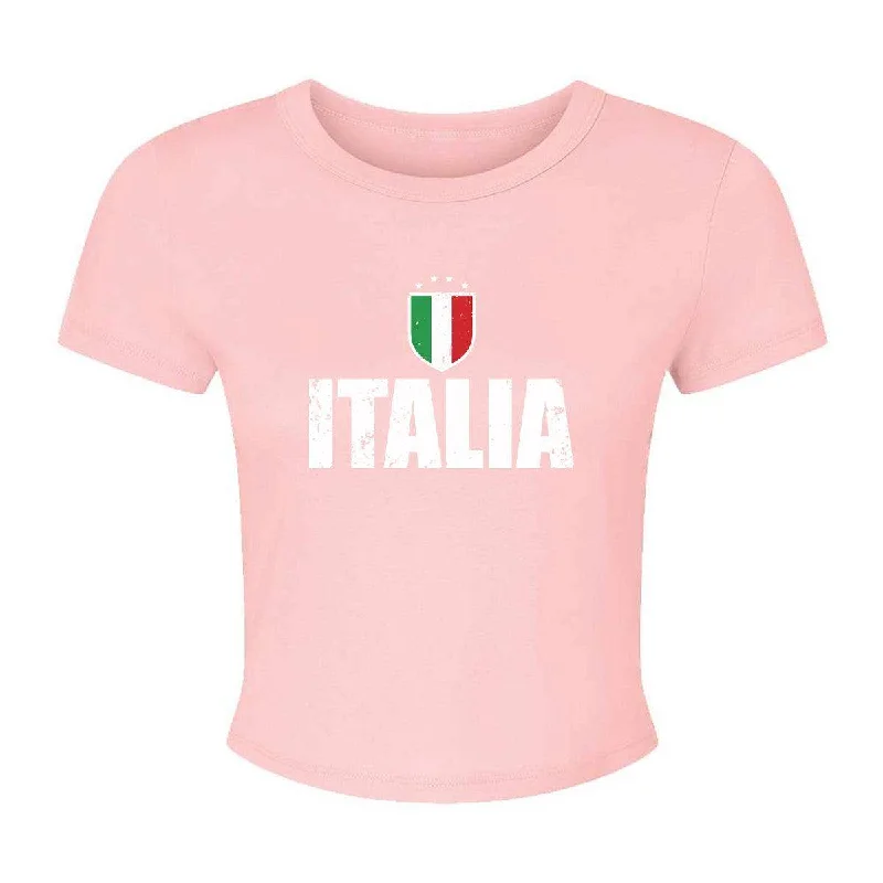 Italia Pink Cropped Tee Real Fur Shearling Chenille