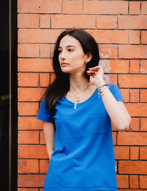 Pocket Tee - Classic Blue Beaded Sequined Faux Fur