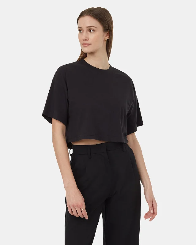 Regenerative Cotton Oversized Crop T-Shirt Fleece Nylon Spandex