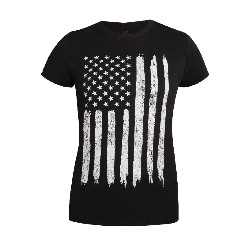 Womens Distressed US Flag Long T-Shirt Hooded Caped Shawl Collar