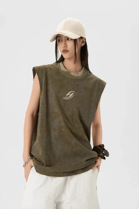 Sleeveless Tee With Camouflage Print Vest Anti-Pilling Machine Wash Handmade