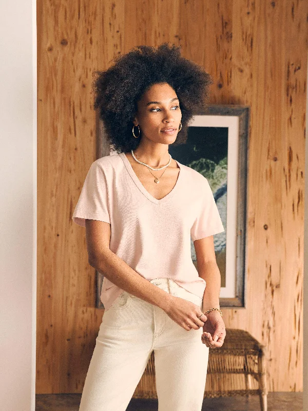 Sunwashed V-Neck Tee - Peach Whip Zippered Buttoned Snapped