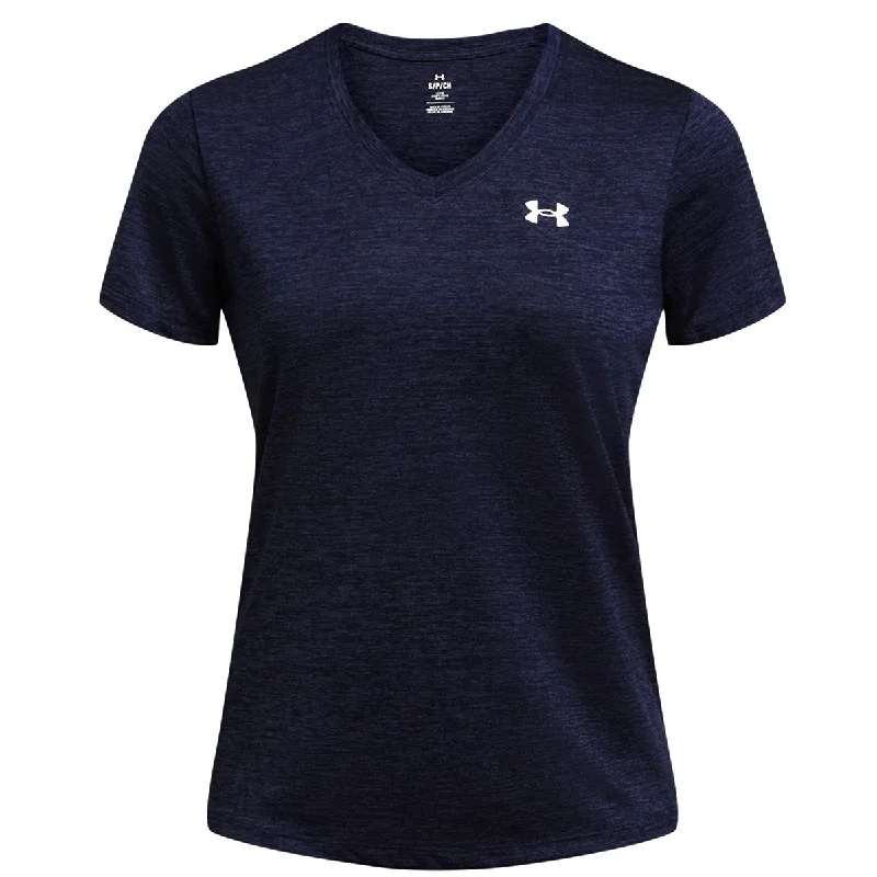 Under Armour Tech V-Neck Twist Training Tee - Womens - Midnight Navy/White