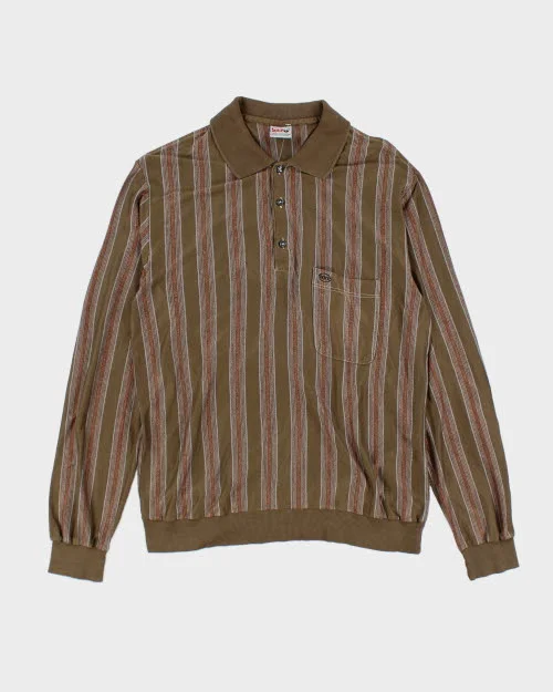 Vintage 90's Borg Striped Long-sleeve Polo Shirt - M